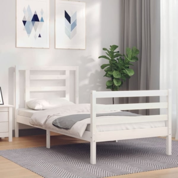 Sängram med huvudgavel vit 90x200 cm massivt trä