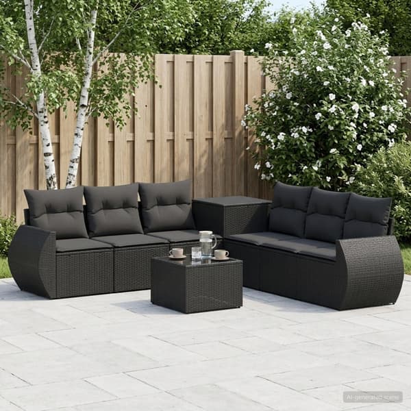 Soffset 8 st Svart Poly Rattan och stål