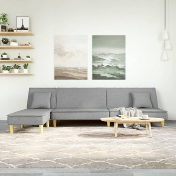 L-formad bäddsoffa ljusgrå 255x140x70 cm tyg