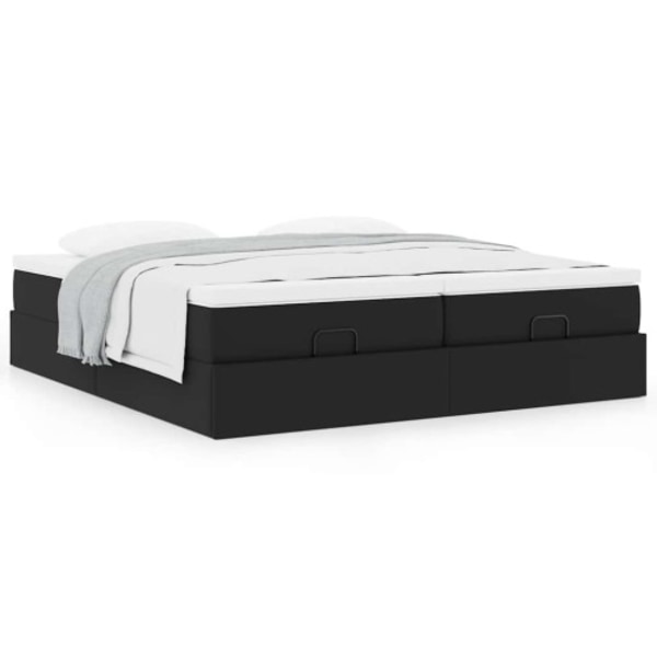 Ottoman sängram med madrasser svart 200x200 cm konstläder
