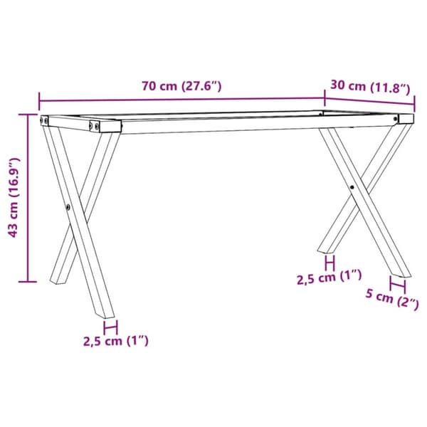 Bordsben för soffbord X-ram 70x30x43 cm stål