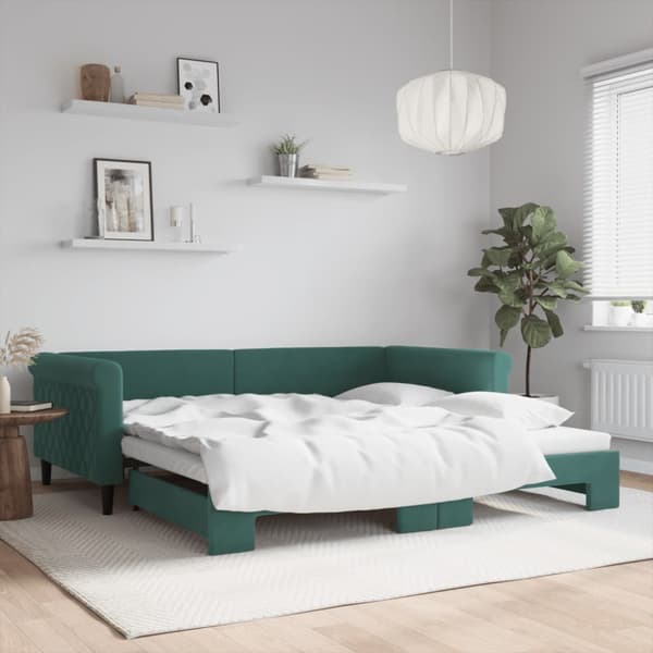 Dagbädd utdragbar mörkgrön 100x200 cm sammet