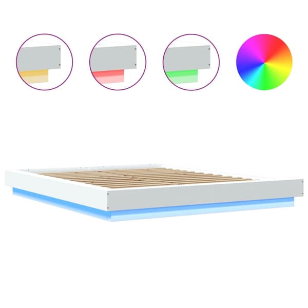 Sängram med LEDs vit 150x200 cm konstruerad trä