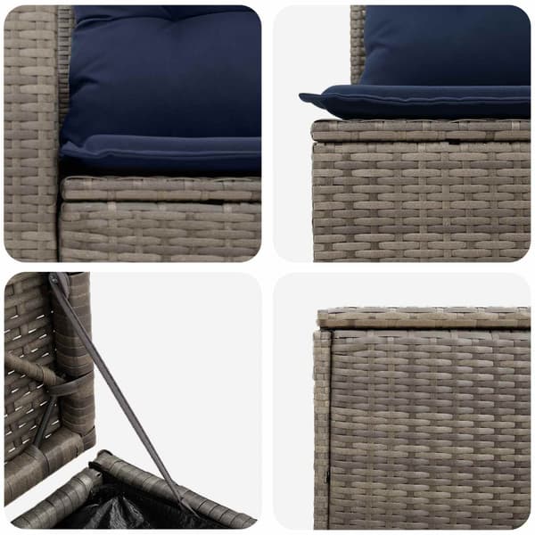 Soffset 7 pcs Grå och Marinblå Poly Rattan och stål