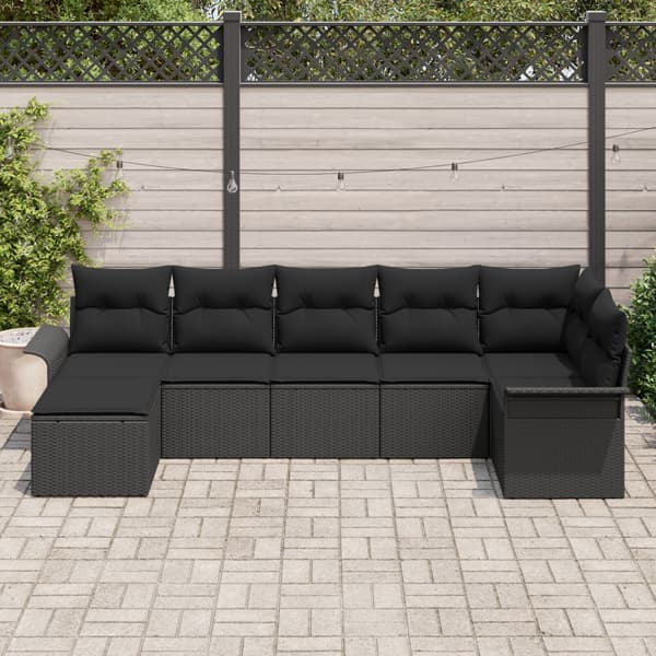 Trädgårdsoffset med kudde 7 pcs Svart Poly rattan