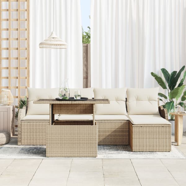 Utomhussoffgrupp 6 st Beige Poly rattan