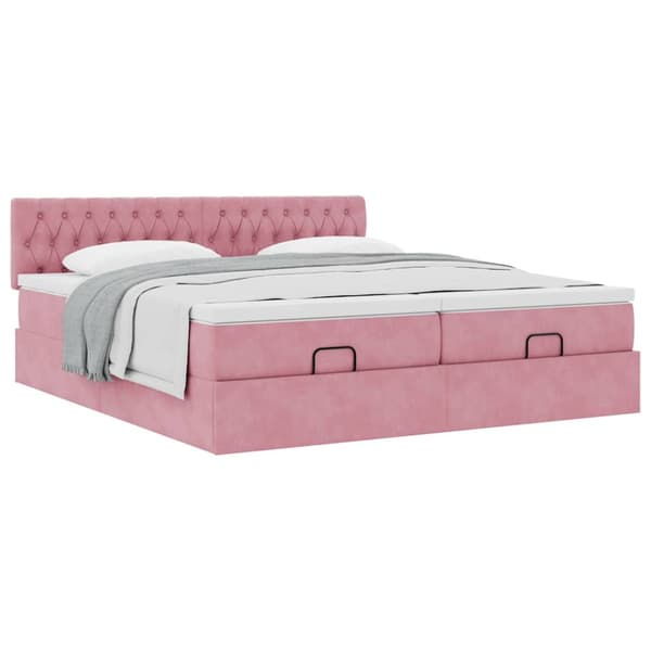 Ottoman sängram med madrasser rosa 160x200 cm sammet