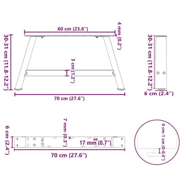 Soffbordsben A-formade 2 st svarta 70x(30-31) cm stål