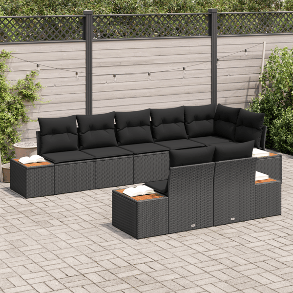 Trädgårdsoffset med kudde 8 pcs Svart Poly rattan