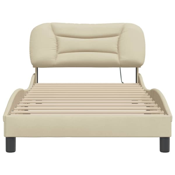 Bed Frame with LED without Mattress "Hvar" Cream 100x200 cm Fabric