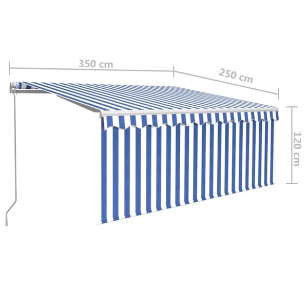 Manuell infällbar markis med rullgardin&LED 3,5x2,5m blå&vit