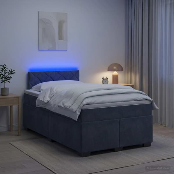 Boxspring säng med madrass och LED Mörkgrå 120 x 190 cm Sammet