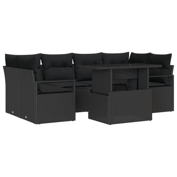 Trädgårdsoffset med lagring 7 pcs Svart Poly rattan