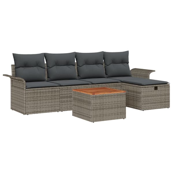 Trädgårdsoffset med kudde med lagring 6 pcs Grå Poly rattan