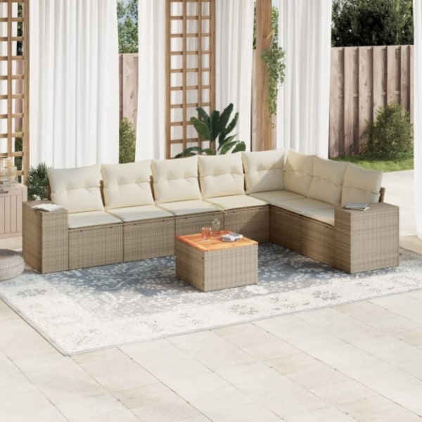 Matgrupp för trädgården med dynor 8 delar beige konstrotting