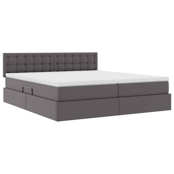 Förvaringssäng med madrass Grå 200 x 200 cm Konstläder