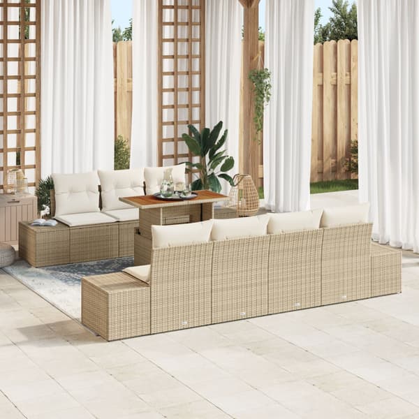 Trädgårdsoffset med lagring 8 pcs Beige Poly rattan
