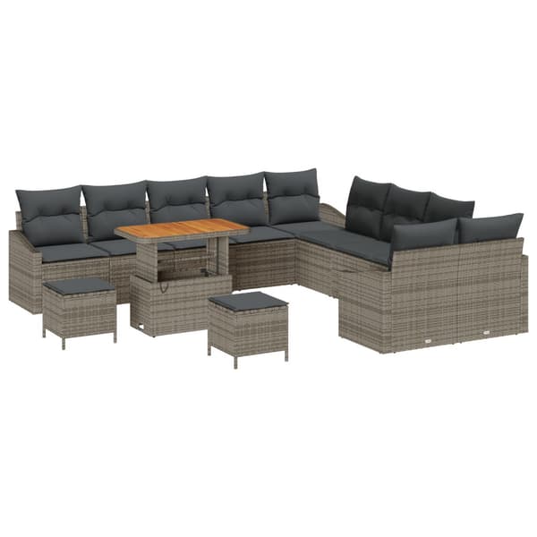 Trädgårdsoffset med kudde med lagring 13 pcs Grå Poly rattan