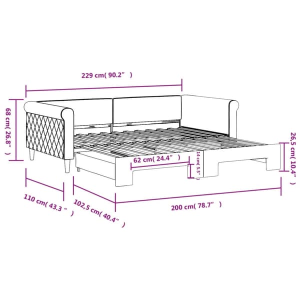Dagbädd utdragbar mörkgrå 100x200 cm sammet