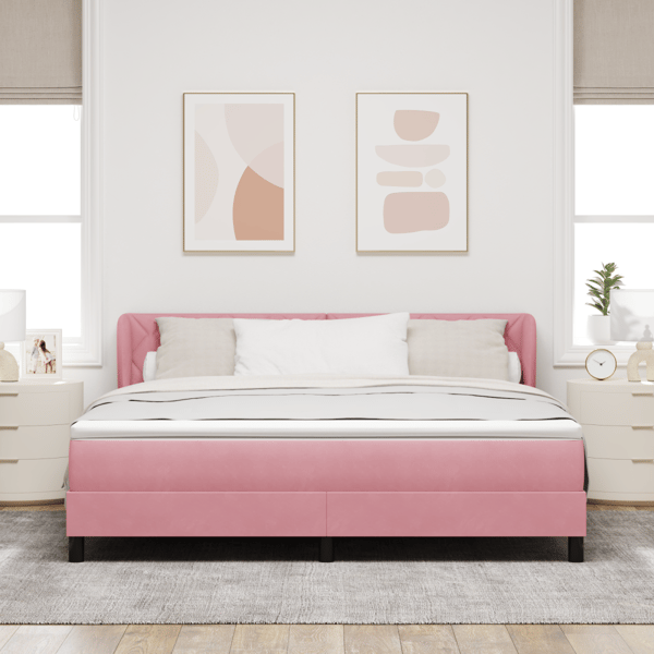 Bäddfjäder med huvudgavel Rosa 180 x 200 cm Sammet