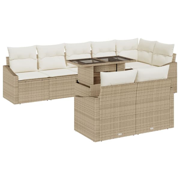 Trädgårdsoffset 9 pcs Beige och gräddfärgad konstrotting