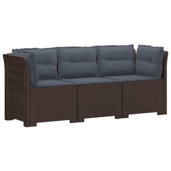 3-sits trädgårdsoffa med kuddar Rattan-look PP Brun