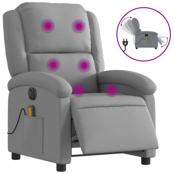 Elektrisk massagefåtölj ljusgrå tyg