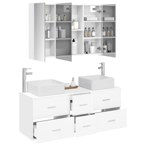 Badrumsmöbelset 4 pcs Vit Konstruerat trä och glas