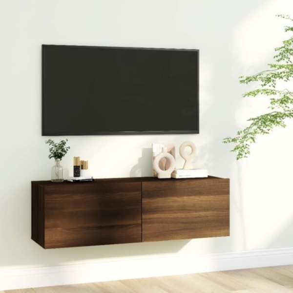 Tv-bänk för vägg brun ek 100x30x30 cm konstruerat trä