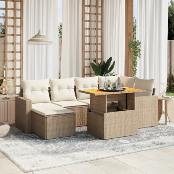 Loungegrupp för trädgården m. dynor 11 delar beige konstrotting