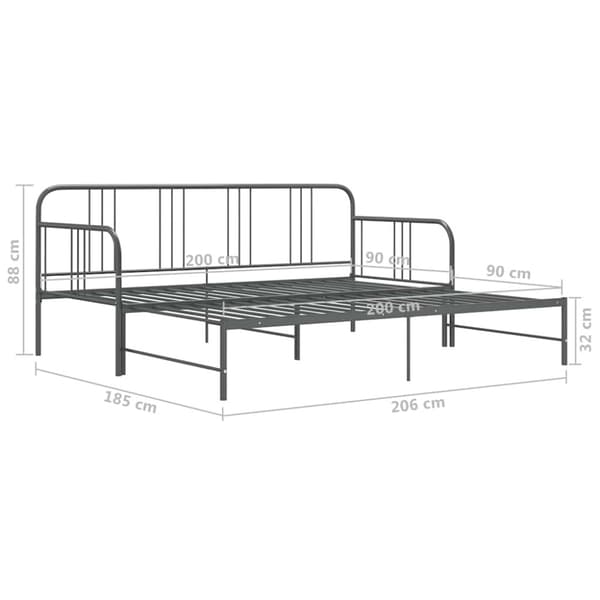 Utdragbar sängram bäddsoffa grå metall 90x200 cm