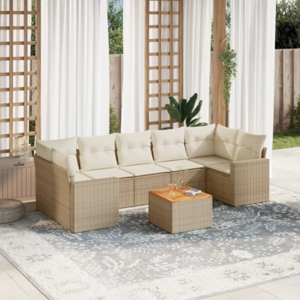 Matgrupp för trädgården med dynor 8 delar beige konstrotting