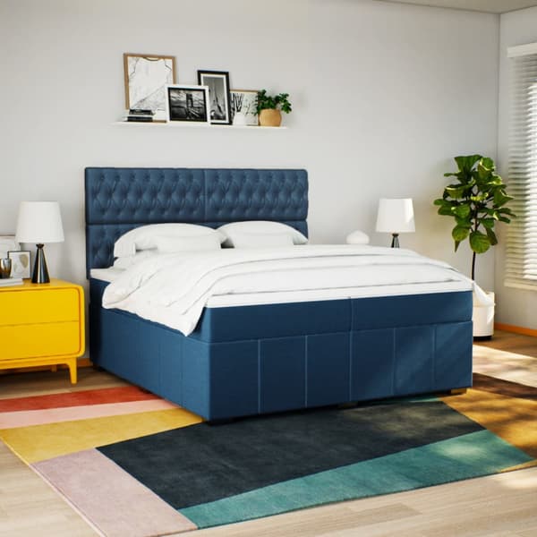 Ramsäng med madrass blå 200x200 cm tyg