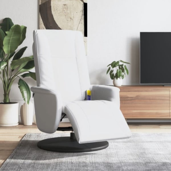 Massagefåtölj med fotstöd vit konstläder