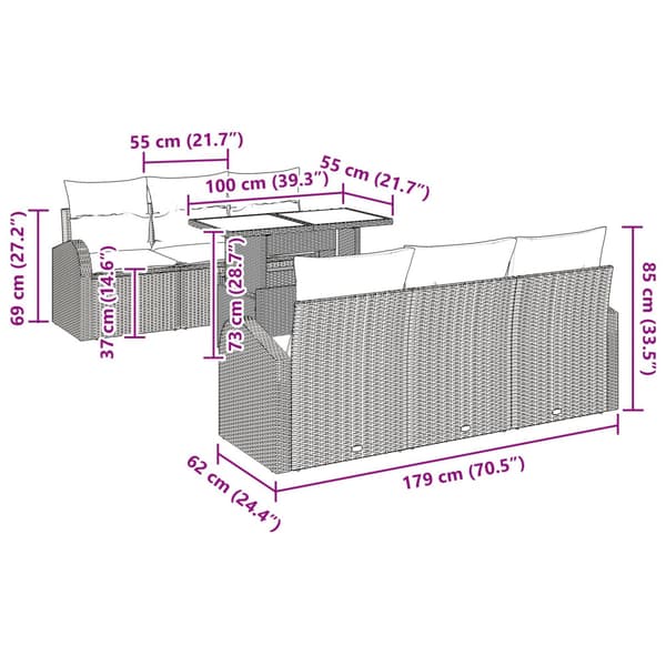 Trädgårdsoffset med kudde 7 pcs Grå Poly rattan