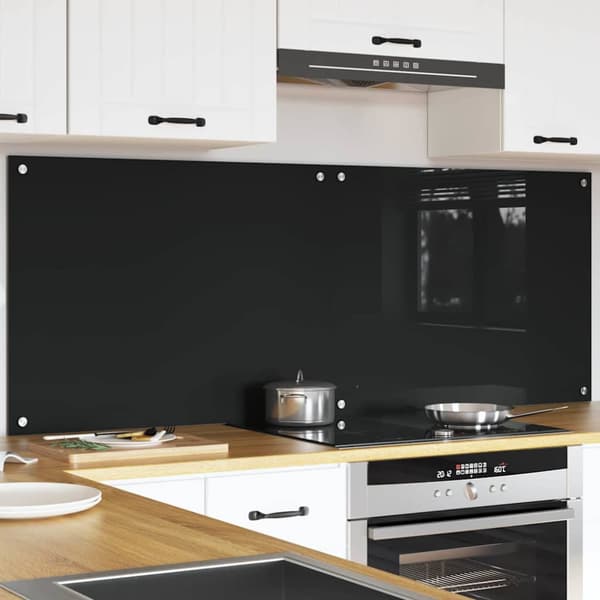 Köksskydd 2 st Svart 80 x 60 cm härdat glas