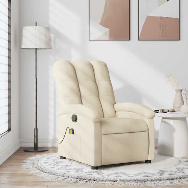 Massagefåtölj krämfärgad tyg