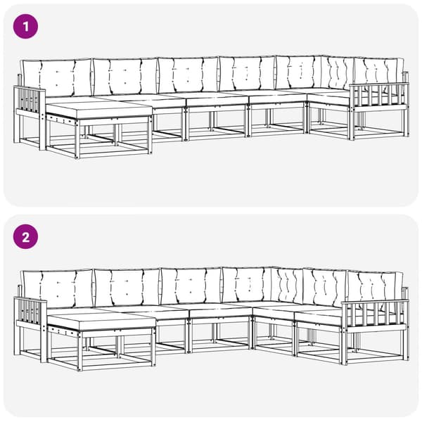 Utomhussoffset med kudde 7 pcs Naturlig och Ljus Grå