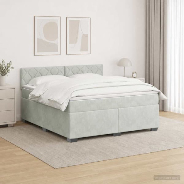 Boxspring säng med madrass och LED Ljusgrå 160 x 200 cm Sammet