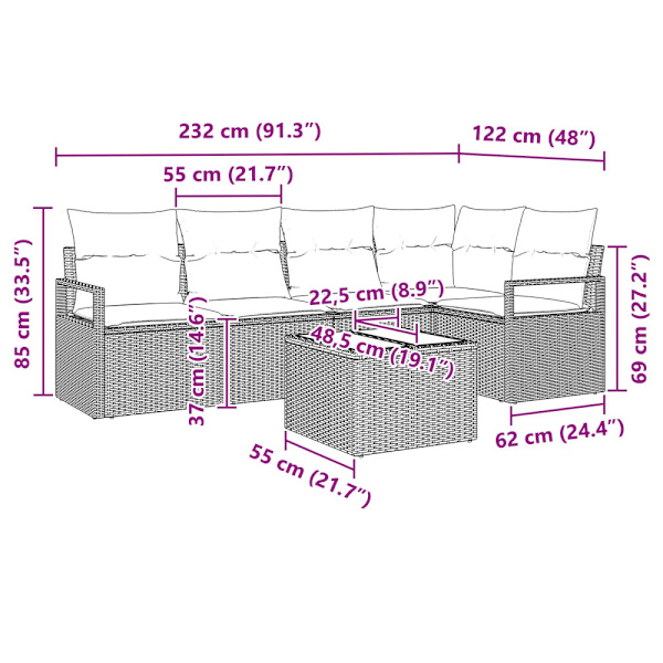 Soffset 6 pcs Grå konstrotting