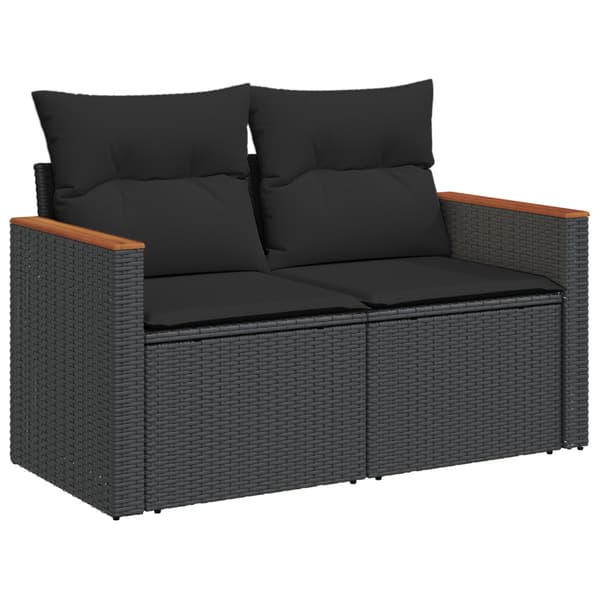 Trädgårdsoffset med kudde 8 pcs Svart Poly rattan