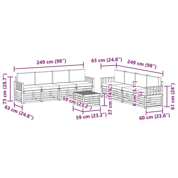 Utomhussoffset 9 pcs Vit och antracit 59 x 59 x 37 cm Polyester