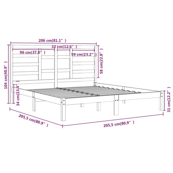 Sängram vit massivt trä 200x200 cm