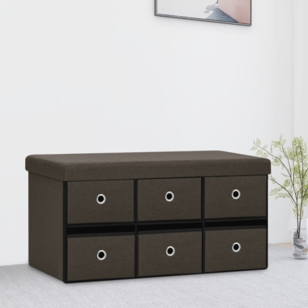 Hopfällbar förvaringsbänk mörkbrun 76x38x38 cm konstlinne