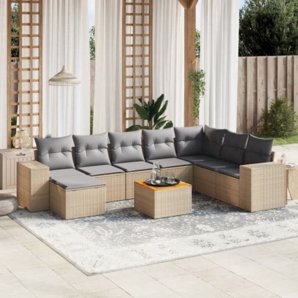 Soffgrupp för trädgården med dynor 9 delar beige konstrotting