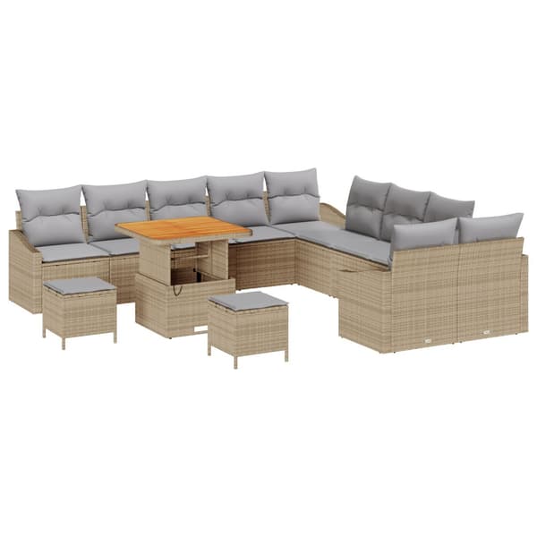 Trädgårdsoffset med kudde med lagring 13 pcs Beige Poly rattan