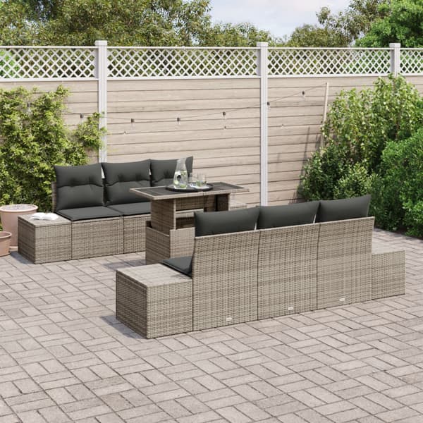 Trädgårdsoffset 7 pcs Grå Poly Rattan och Pulverlackerad Stål