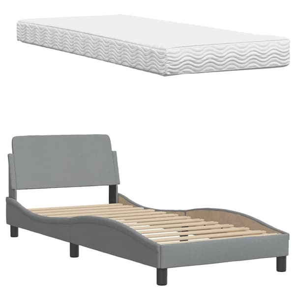Bed with Mattress "Hanko" Light Grey 80x200 cm Fabric