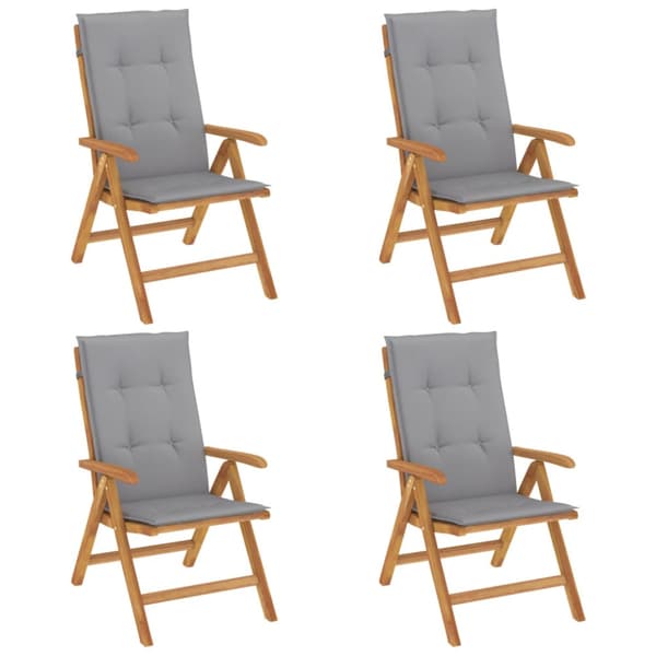 Fällbara fåtöljer med dynor, 4 st, massivt trä, teak