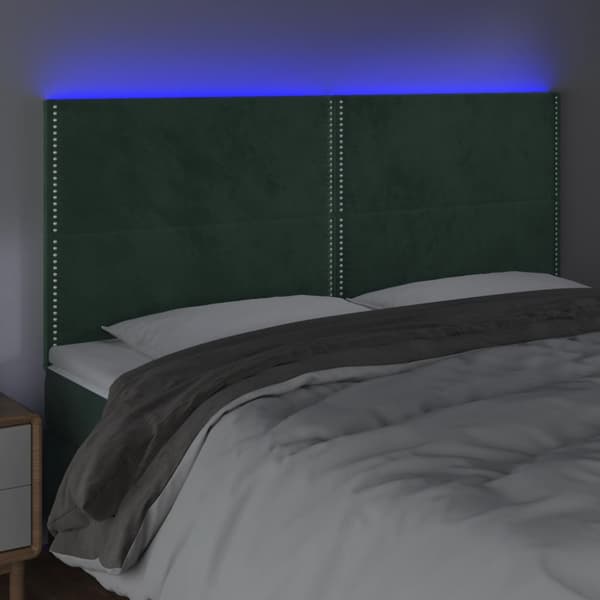 Sänggavel LED mörkgrön 200x5x118/128 cm sammet
